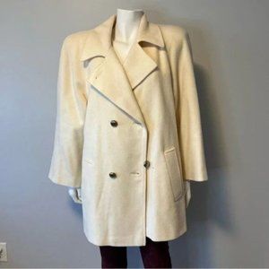 Vintage 100% Virgin Wool Ivory double breasted Union made Peacoat jacket Size L